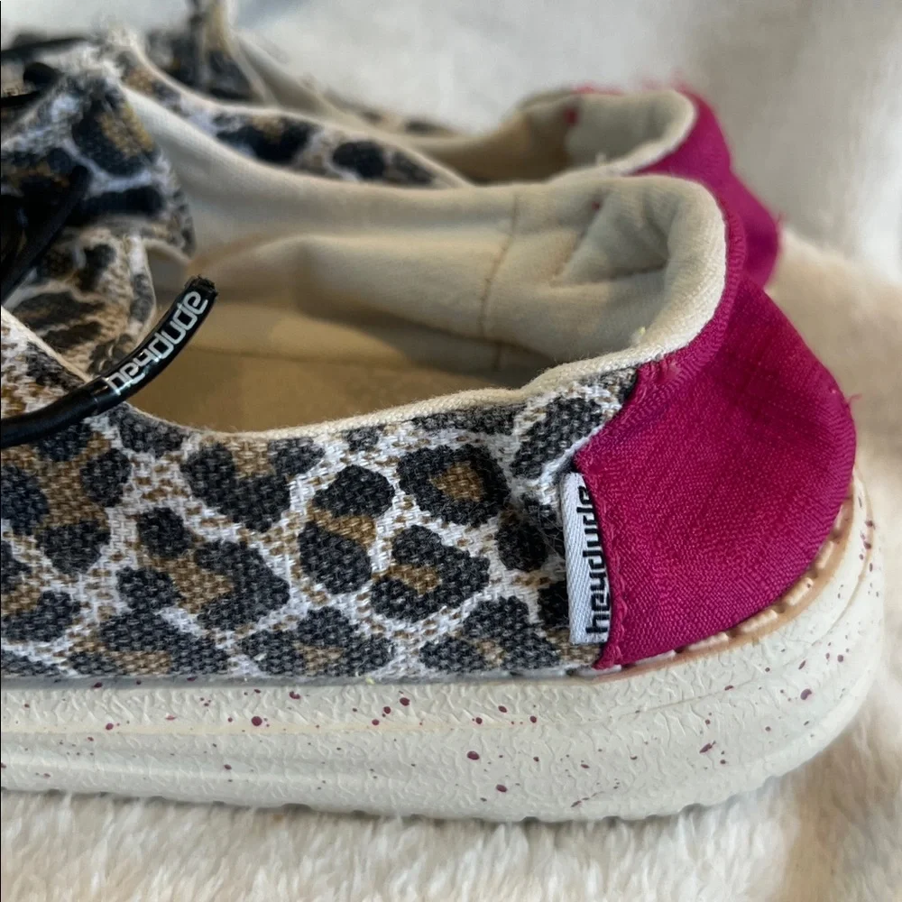 Hey Dude Kids Wendy Leopard Print Slip-Ons with Pink Accent heel!